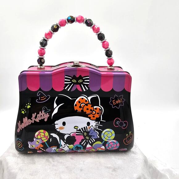 Hello Kitty Halloween Boy with Candy Pink & Black Purse Sanrio Beaded Handle - Picture 1 of 6